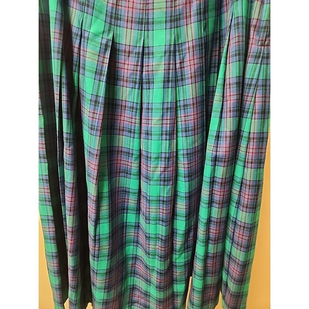 Pendleton Vintage Pleated Flare Turquoise Plaid Midi Skirt Size 16  Zip Button - Picture 4 of 8